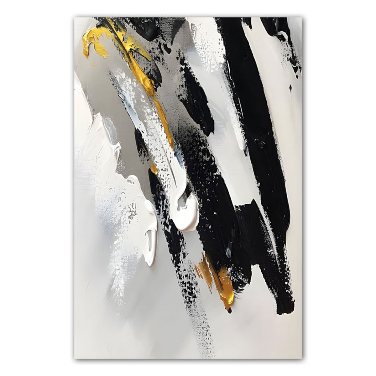 Black White with Gold 3d Heavy Textured Partial Oil Painting -Wall Art